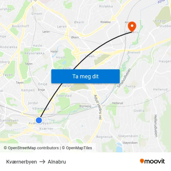Kværnerbyen to Alnabru map