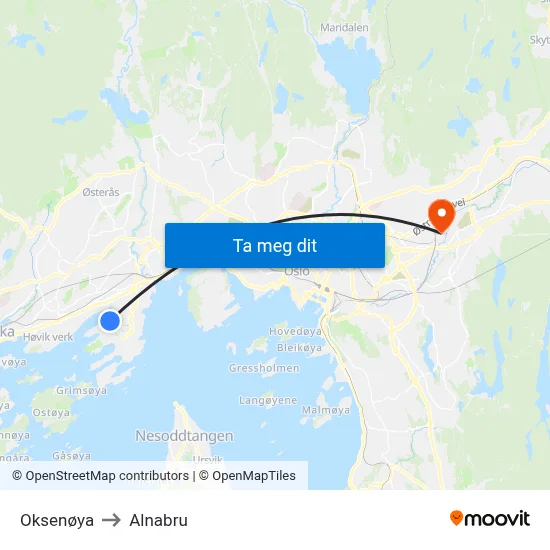 Oksenøya to Alnabru map