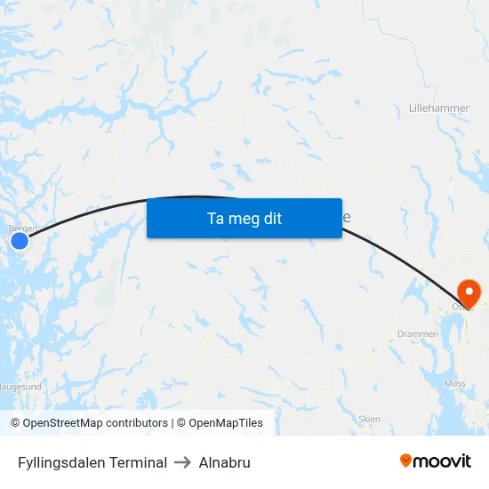 Fyllingsdalen Terminal to Alnabru map