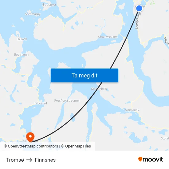 Tromsø to Finnsnes map