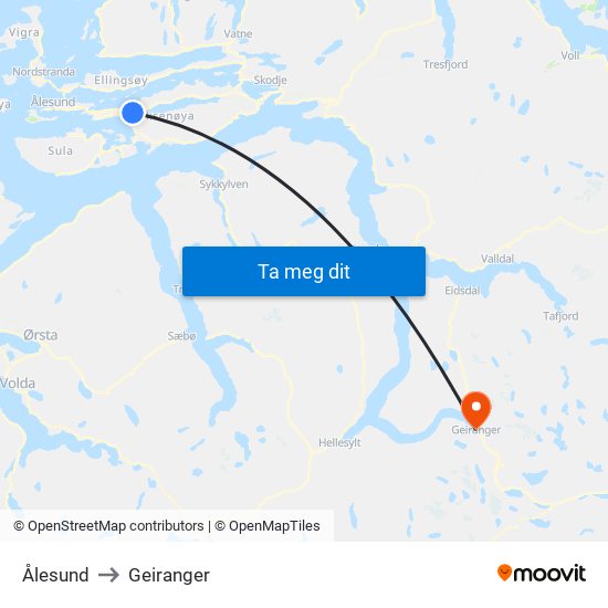 Ålesund to Geiranger map