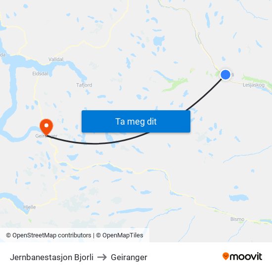 Jernbanestasjon Bjorli to Geiranger map