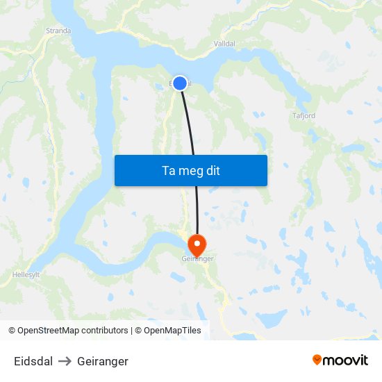 Eidsdal to Geiranger map