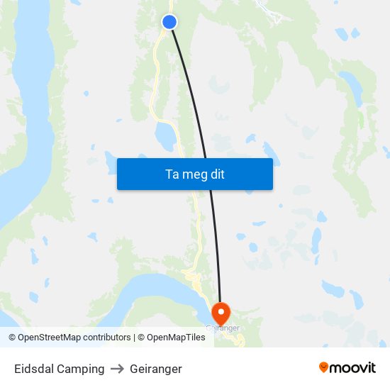 Eidsdal Camping to Geiranger map