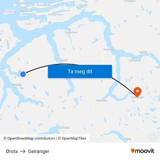 Ørsta to Geiranger map
