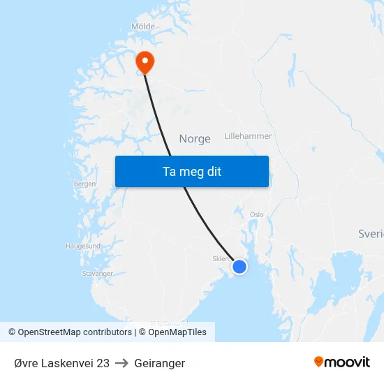 Øvre Laskenvei 23 to Geiranger map