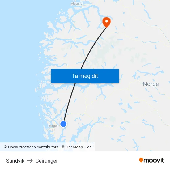 Sandvik to Geiranger map