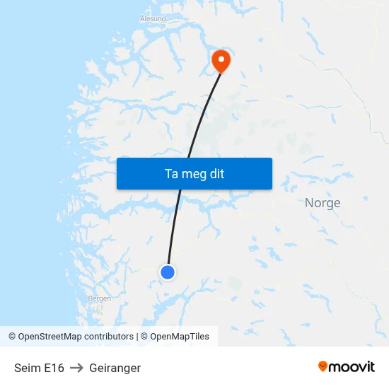 Seim E16 to Geiranger map