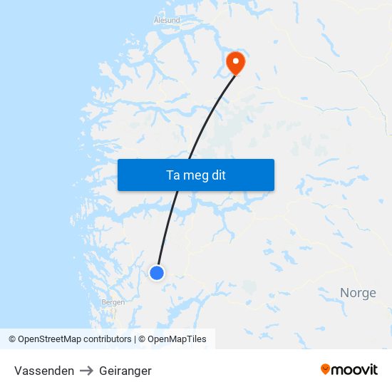 Vassenden to Geiranger map