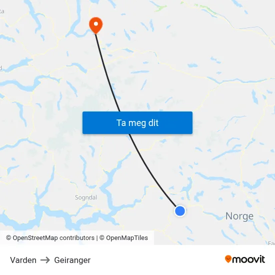 Varden to Geiranger map