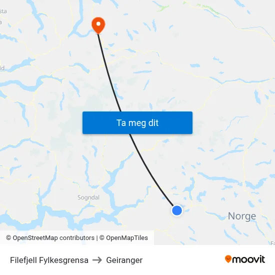 Filefjell Fylkesgrensa to Geiranger map