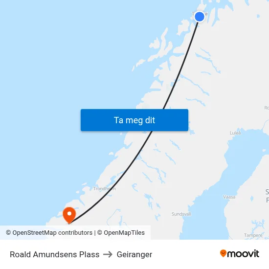 Roald Amundsens Plass to Geiranger map