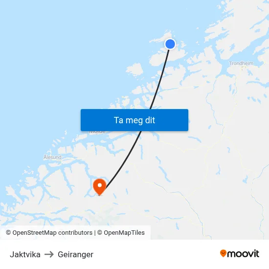 Jaktvika to Geiranger map