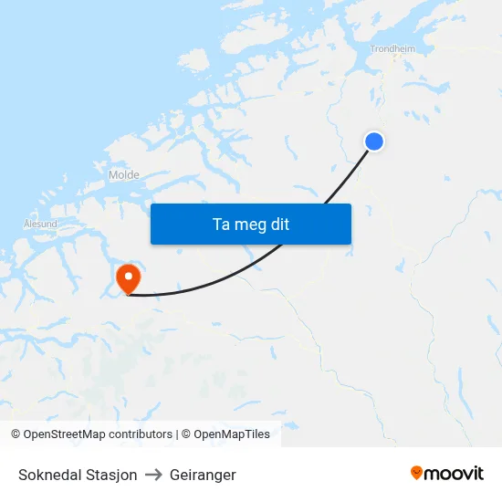 Soknedal Stasjon to Geiranger map