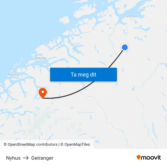 Nyhus to Geiranger map