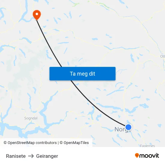 Ranisete to Geiranger map