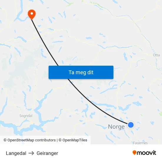 Langedal to Geiranger map