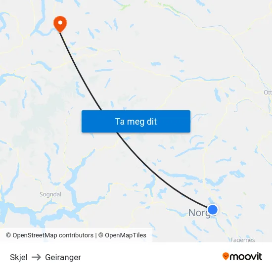 Skjel to Geiranger map