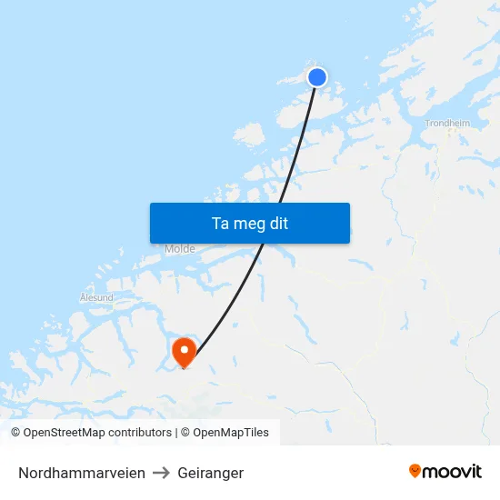 Nordhammarveien to Geiranger map