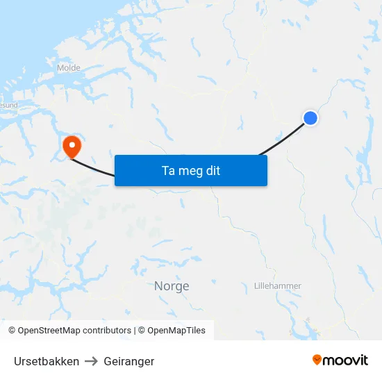 Ursetbakken to Geiranger map