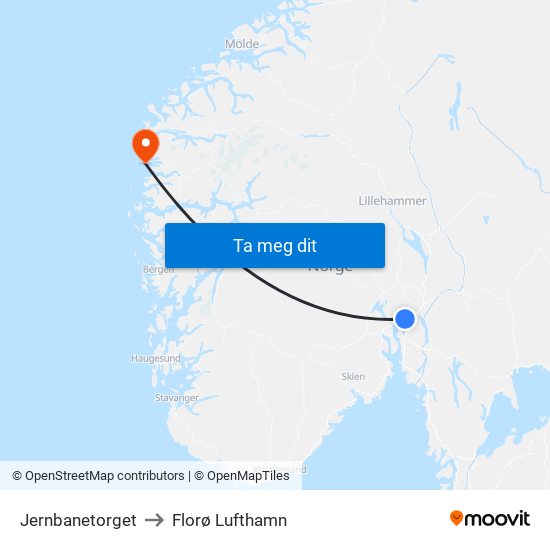 Jernbanetorget to Florø Lufthamn map