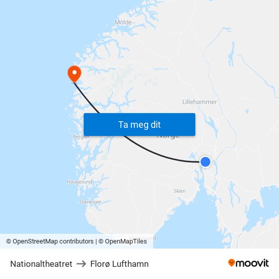 Nationaltheatret to Florø Lufthamn map