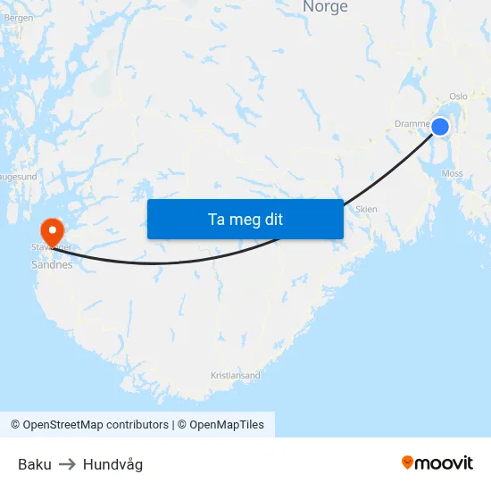 Baku to Hundvåg map
