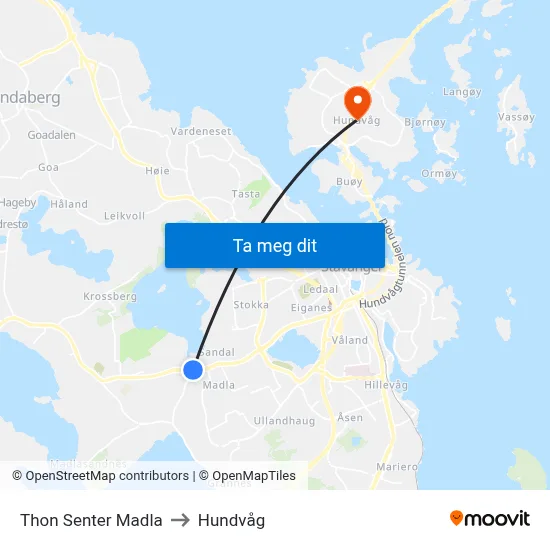 Thon Senter Madla to Hundvåg map