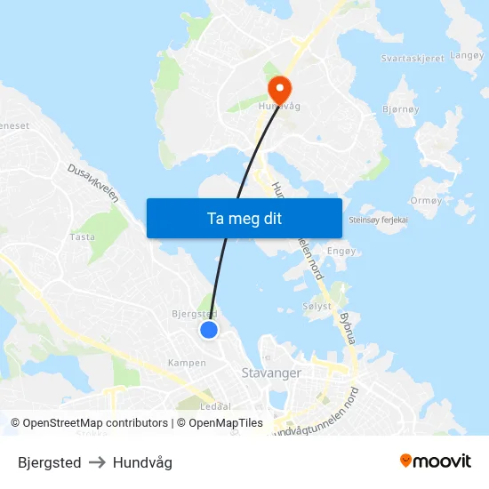 Bjergsted to Hundvåg map
