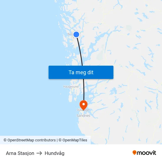 Arna Stasjon to Hundvåg map