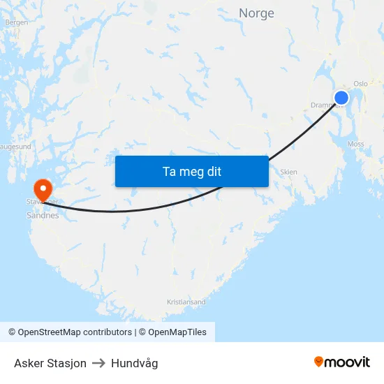 Asker Stasjon to Hundvåg map