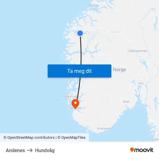 Andenes to Hundvåg map