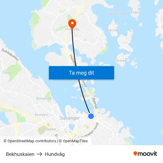 Bekhuskaien to Hundvåg map