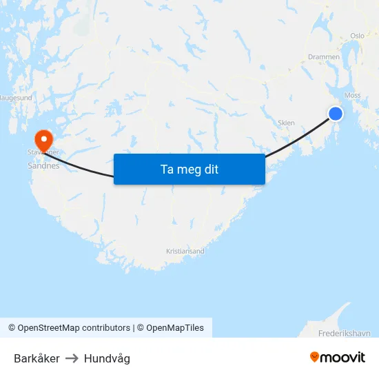 Barkåker to Hundvåg map