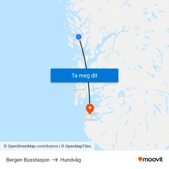 Bergen Busstasjon to Hundvåg map