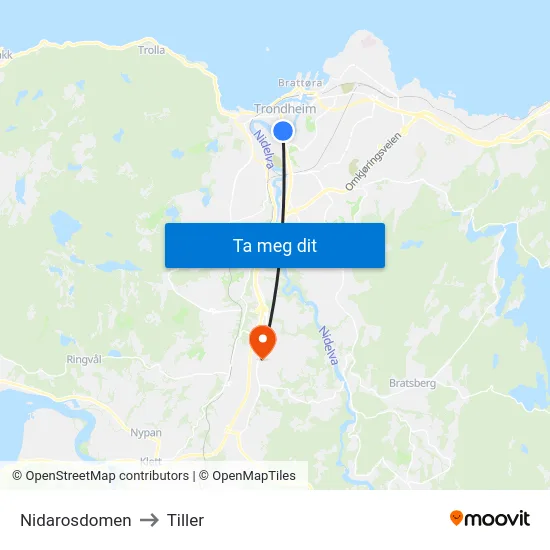 Nidarosdomen to Tiller map