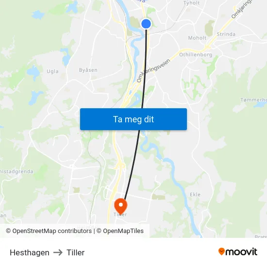 Hesthagen to Tiller map