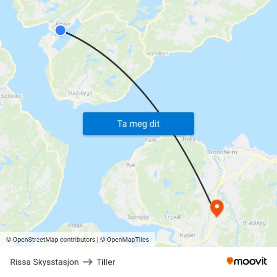 Rissa Skysstasjon to Tiller map