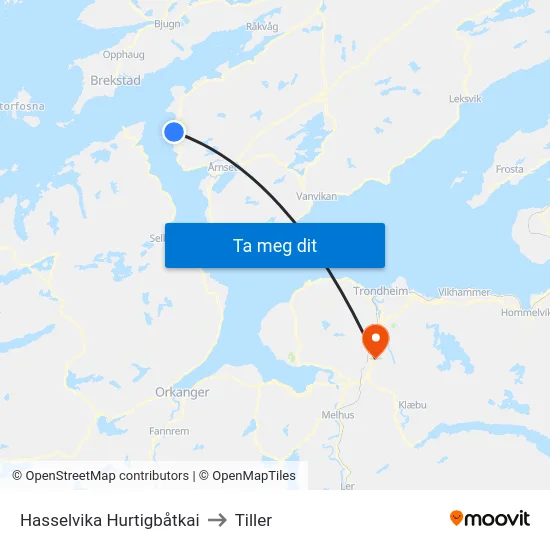 Hasselvika Hurtigbåtkai to Tiller map
