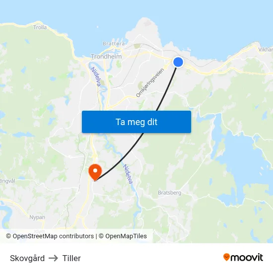 Skovgård to Tiller map