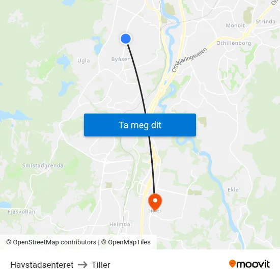 Havstadsenteret to Tiller map