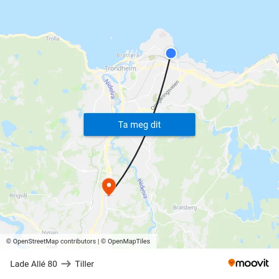 Lade Allé 80 to Tiller map