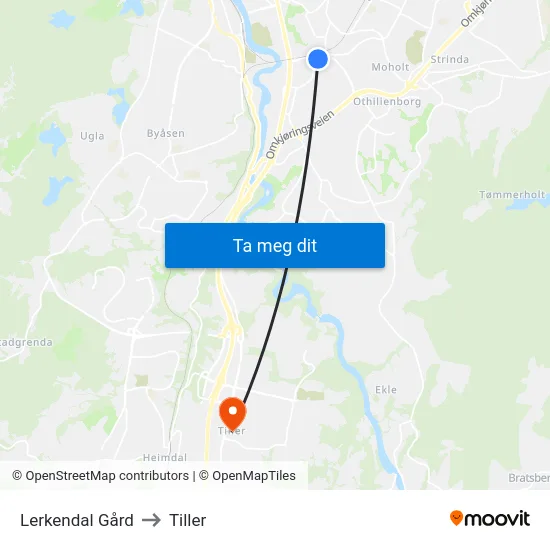 Lerkendal Gård to Tiller map
