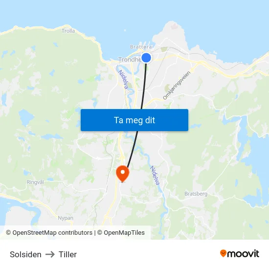Solsiden to Tiller map