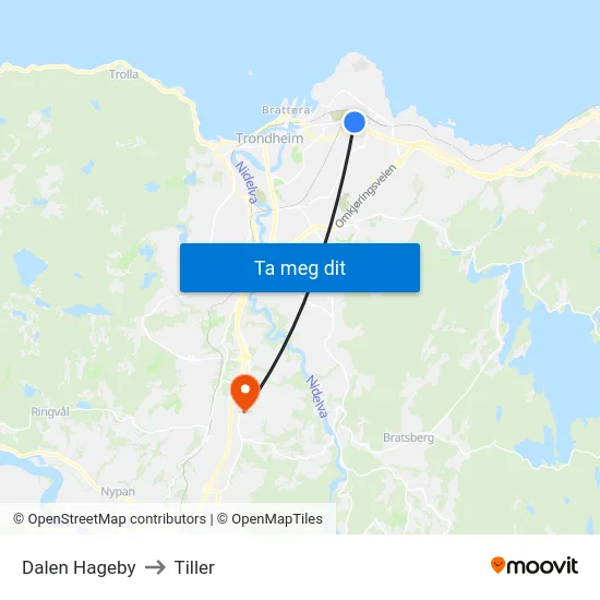 Dalen Hageby to Tiller map