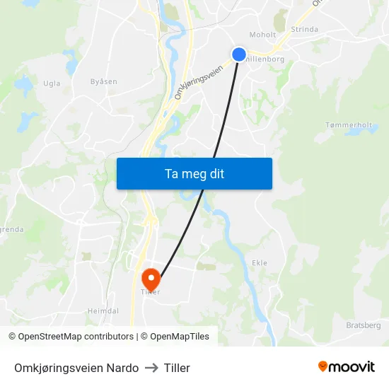 Omkjøringsveien Nardo to Tiller map