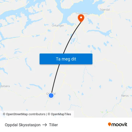 Oppdal Skysstasjon to Tiller map