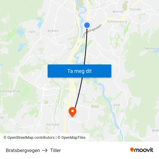 Bratsbergvegen to Tiller map