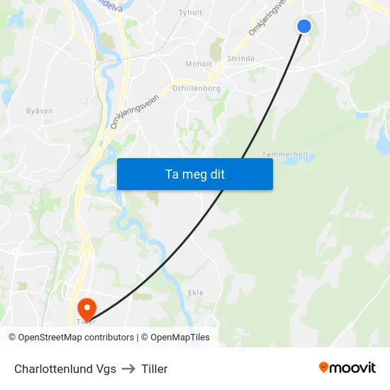 Charlottenlund Vgs to Tiller map