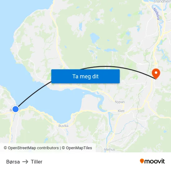 Børsa to Tiller map